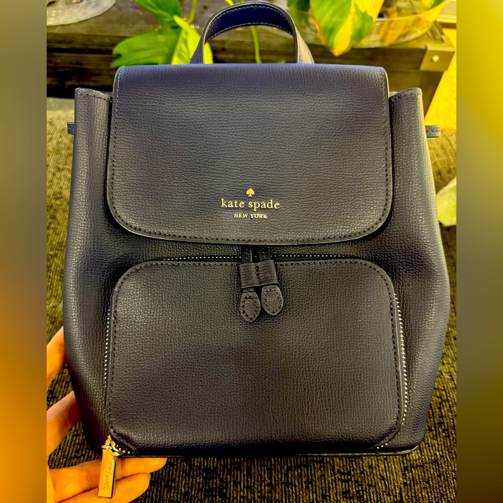 Kate Spade Madison Flap Backpack Parisian Navy Leather Bag KC428 NWOT
